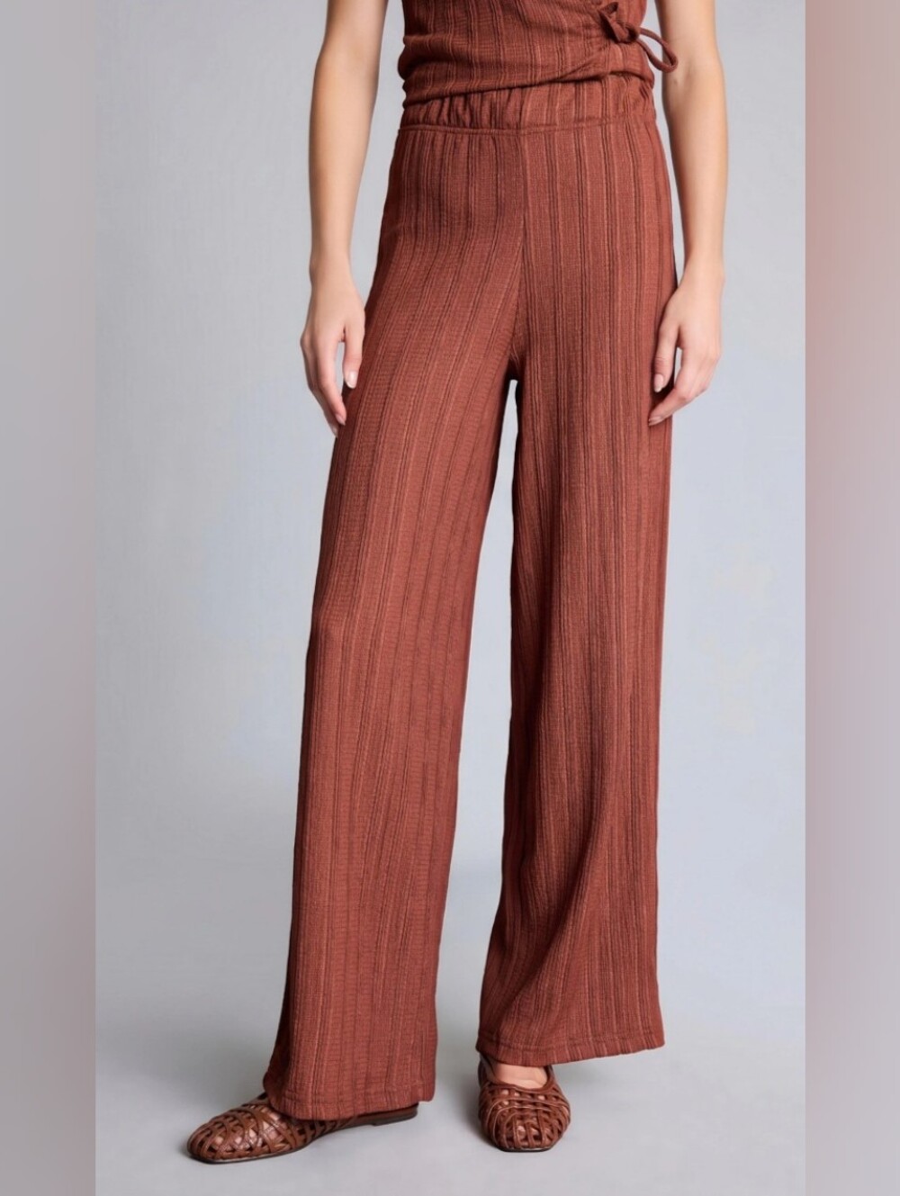 NWOT En Saison Wide-Leg Ribbed Knit Pants in Cafe S